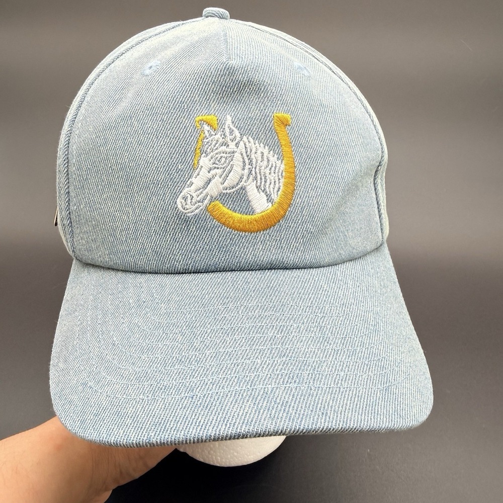 Seager Denim Horse Head Horseshoe Logo Adjustable Hat Cap Light Wash Blue NWT - Picture 5 of 9